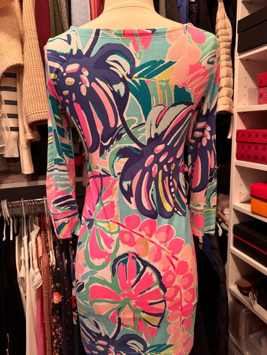 Lilly Pulitzer Vibrant Floral Shift Dress in Aqua & Pink - Cover Up - Picture 9 of 9